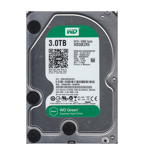 WD30EZRX-00D8PB0 - Western Digital Green 3TB 5400RPM SATA 6Gb/s 64MB Cache 3.5-inch Hard Drive