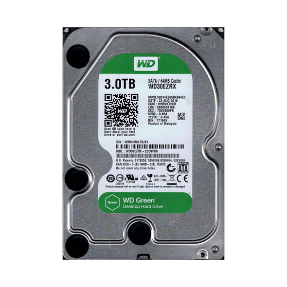 WD30EZRX-22D8PB0 - Western Digital Green 3TB 5400RPM SATA 6Gb/s 64MB Cache 3.5-inch Hard Drive