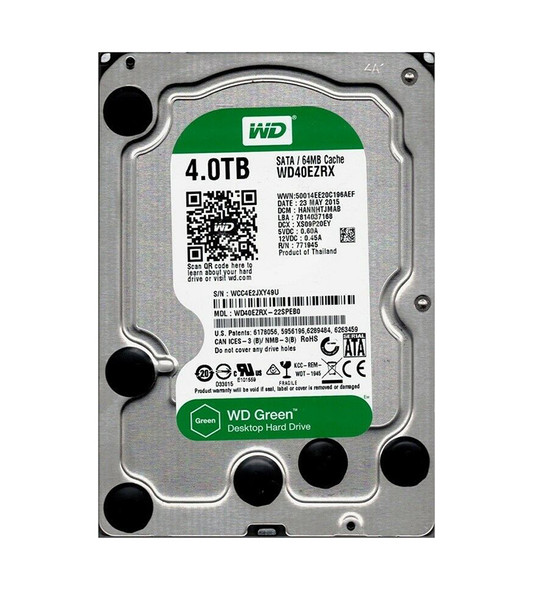 WD40EZRX-22SPEB0 - Western Digital Green 4TB 5400RPM SATA 6Gb/s 64MB Cache 3.5-inch Hard Drive