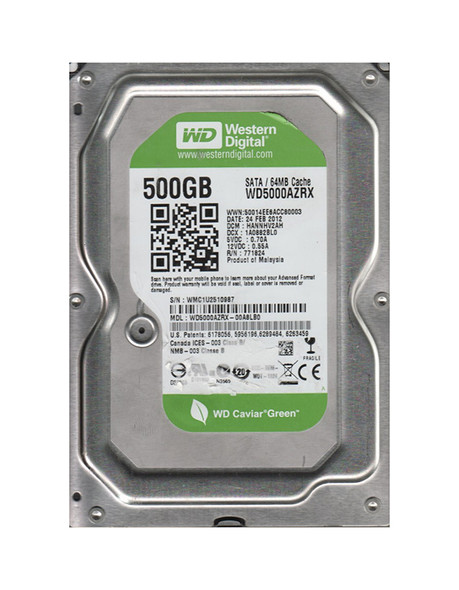 WD5000AZRX - Western Digital Green 500GB 5400RPM SATA 6Gb/s 64MB Cache 3.5-inch Hard Drive