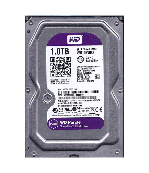 WD10PURX-64E5EY0 - Western Digital Purple 1TB 7200RPM SATA 6Gb/s 64MB Cache 3.5-inch Hard Drive for Surveillance