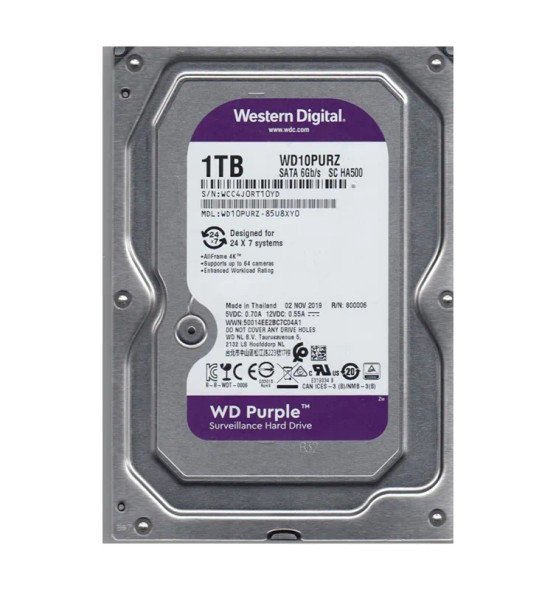 WD10PURZ-85U8XY0 - Western Digital Purple Surveillance 1TB 5400RPM SATA 6Gb/s 64MB Cache 3.5-inch Hard Drive