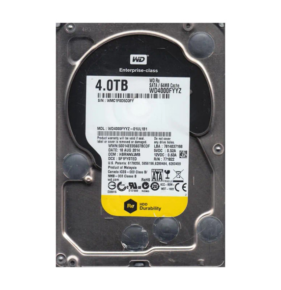 WD4000FYYZ-01UL1B1 - Western Digital RE 4TB 7200RPM SATA 6Gb/s 64MB Cache 3.5-inch Hard Drive