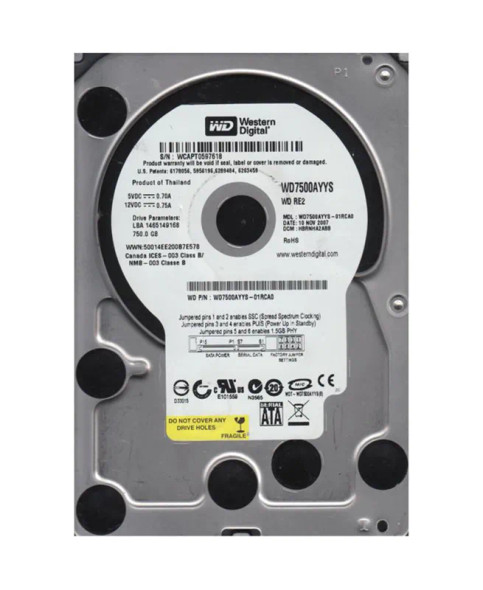 WD7500AYYS - Western Digital RE2 750GB 7200RPM SATA 3Gb/s 16MB Cache 3.5-inch Hard Drive