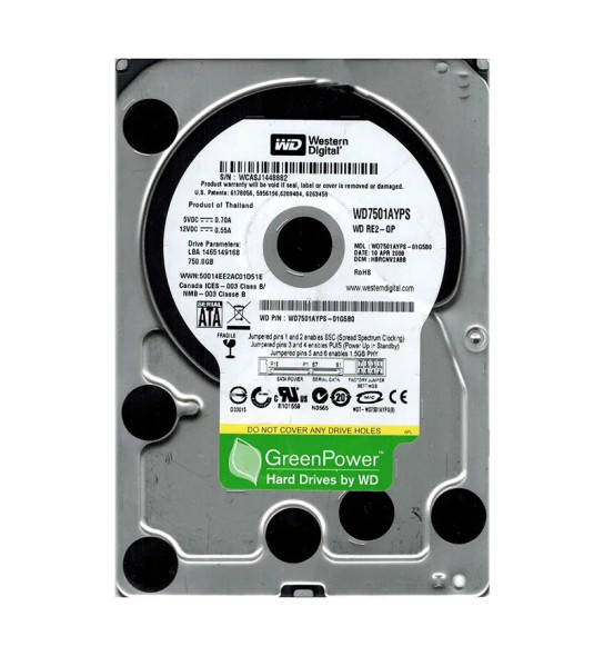WD7501AYPS-01G5B0 - Western Digital RE2-GP 750GB 7200RPM SATA 3Gb/s 16MB Cache 3.5-inch Hard Drive