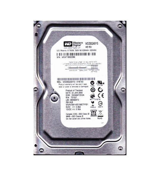 WD2502ABYS-01B7A0 - Western Digital RE3 250GB 7200RPM SATA 3Gb/s 16MB Cache 3.5-inch Hard Drive