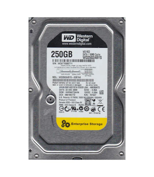WD2502ABYS-02B7A0 - Western Digital RE3 Series 250GB 7200RPM Serial-ATA 3Gb/s 16MB Cache 3.5-inch Hard Drive