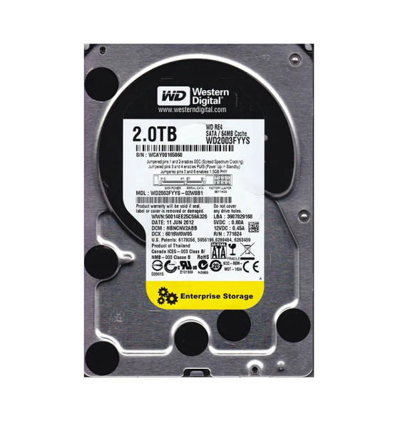 WD2003FYYS-02W0B1 - Western Digital RE4 2TB 7200RPM SATA 3Gb/s 64MB Cache 3.5-inch Hard Drive