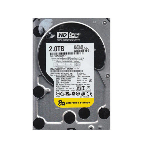 WD2002FYPS-01U1B1 - Western Digital RE4-GP 2TB 5400RPM SATA 3Gb/s 64MB Cache 3.5-inch Hard Drive