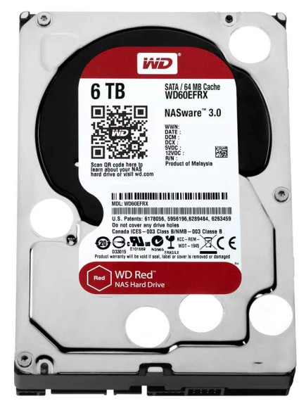 WD60EFRX - Western Digital Red 6TB 5400RPM SATA 6Gb/s 64MB Cache 3.5-inch Hard Drive