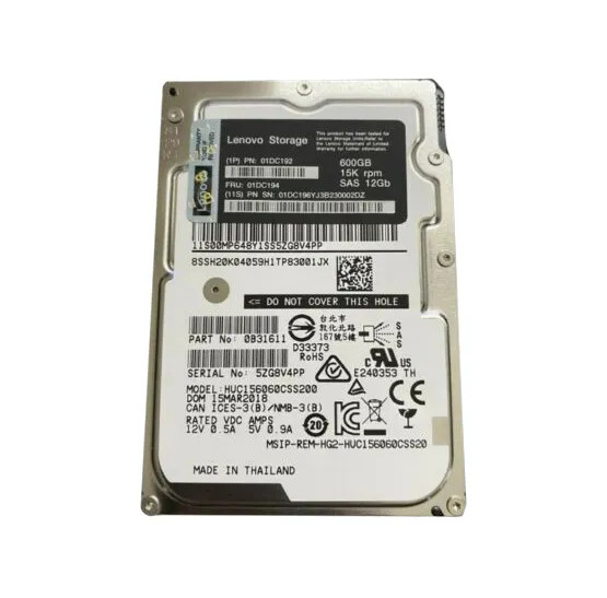 01DC192 - Lenovo 600GB 15000RPM SAS 12Gb/s Hot-Swappable 2.5-inch Hard Drive