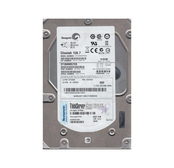 03X3733 - Lenovo 600GB 15000RPM SAS 6Gb/s 16MB Cache 3.5-inch Hard Drive