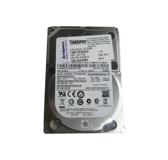 0C19496 - Lenovo 1TB 7200RPM SATA 6Gb/s Hot-Swappable 2.5-inch Hard Drive