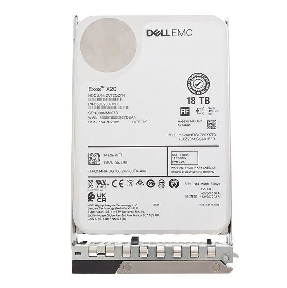 0J4R9 - Dell 18TB 7200RPM SAS 12Gb/s Hot-Swappable 512MB Cache 3.5-inch Hard Drive