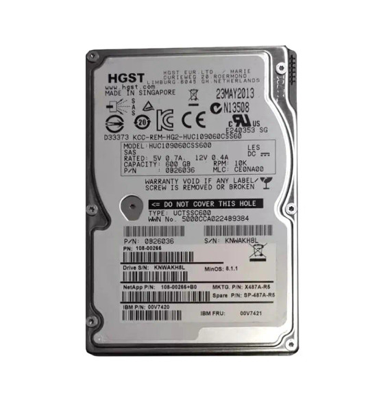 108-00266 - NetApp 600GB 10000RPM SAS 6Gb/s 2.5-inch Hard Drive