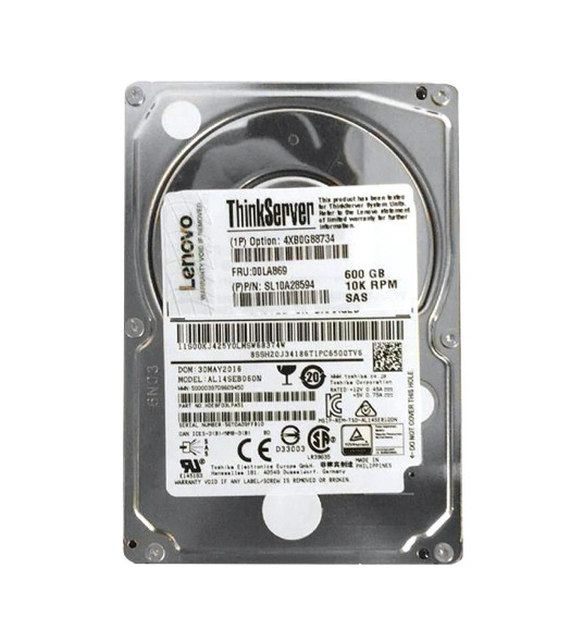 4XB0G88734 - Lenovo 600GB 10000RPM SAS 12Gb/s Hot-Swappable 2.5-inch Hard Drive with Tray for ThinkServer TD350 TD450 RD350 RD450 RD550 RD650 G5