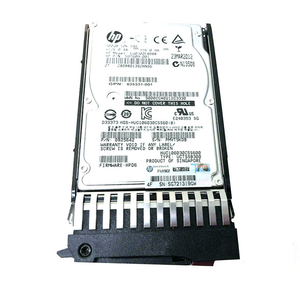 635331-001 - HPE 300GB 10000RPM SAS 6Gb/s Hot-Swappable 64MB Cache (512-Bytes) 2.5-inch Hard Drive with Tray for MSA