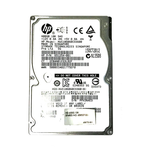 651254-001 - HP 600GB 10000RPM SAS 6Gb/s Dual Port Hot-Swappable 2.5-inch Hard Drive