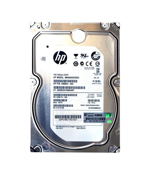 695503-004 - HPE 4TB SATA 6Gb/s Hot-Swappable Midline 7200RPM 3.5-inch Hard Drive with Smart Carrier