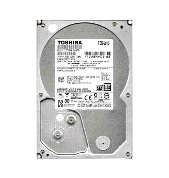 DT01ACA200 - Toshiba Desktop 2TB 7200RPM 64MB Cache SATA 6Gb/s (512e) 3.5-inch Hard Drive