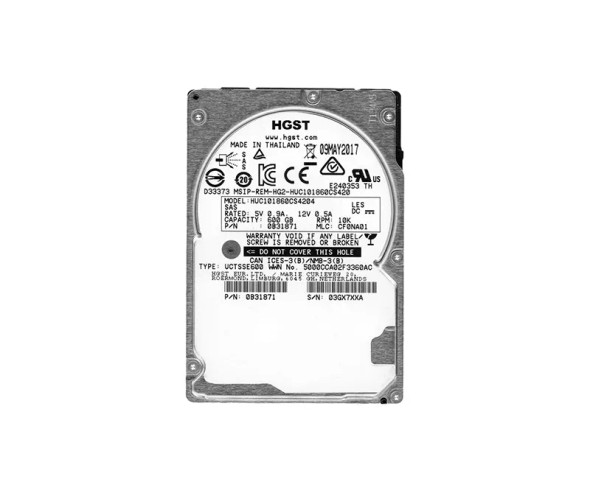 HUC101860CS4204 - HGST Ultrastar C10K1800 600GB 10000RPM 128MB Cache SAS 12Gb/s (SE / 512e) 2.5-inch Hard Drive