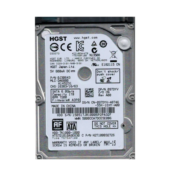 J30643 - Dell 1TB 7200RPM SATA 3Gb/s 2.5-inch Hard Drive