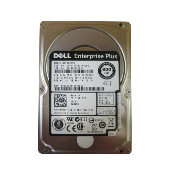 MHWN8 - Dell 600GB 10000RPM SAS 6Gb/s Hot-Swappable 2.5-inch Hard Drive with Tray for PS4100