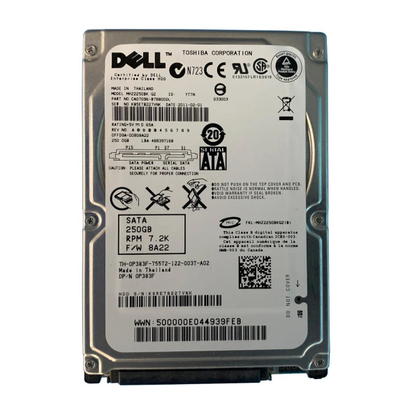 P383F - Dell 250GB 7200RPM SATA 3Gb/s Hot-Swappable 16MB Cache 2.5-inch Hard Drive with Tray
