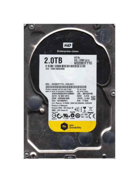 WD2001FYYG-01SL3W1 - Western Digital RE DC 2TB 7200RPM SAS 6Gb/s 32MB Cache 3.5-inch Hard Drive