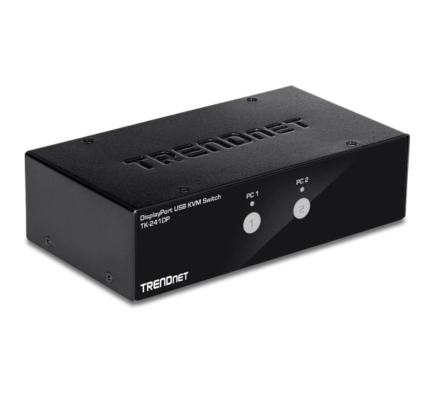 TK-241DP - TRENDnet 2-Ports Manage Two PC's, DisplayPort 1.2, USB 2.0 Hub, 4K UHD Resolution 3840 x 2160 @ 60Hz, KVM Switch with Audio