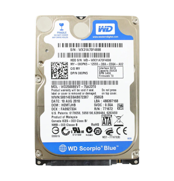 80PK5 - Dell 250GB 5400RPM SATA 3Gb/s 8MB Cache 2.5-inch Hard Drive