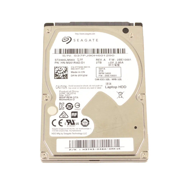 TF52W - Dell 2TB 5400RPM SATA 6Gb/s 8MB Cache 2.5-inch Hard Drive