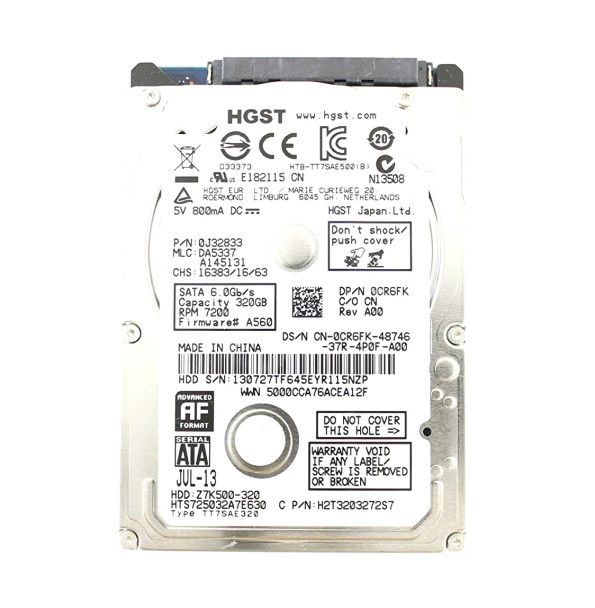 CR6FK - Dell 320GB 7200RPM SATA 6Gb/s 32MB Cache 2.5-inch Hard Drive