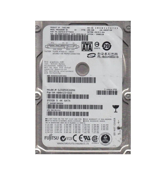 MHZ2250BS-G2 - Fujitsu 250GB 5400RPM SATA 3Gb/s 8MB Cache 2.5-inch Hard Drive
