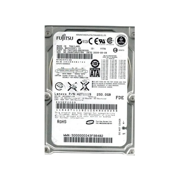 MHZ2250CJ - Fujitsu MHZ2-CJ 250GB 7200RPM SATA 3Gb/s 16MB Cache 2.5-inch Hard Drive