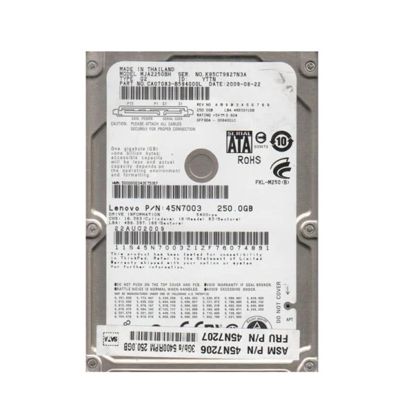 MJA2250BH - Fujitsu MJA2-BH Series 250GB 5400RPM SATA 3Gb/s 8MB Cache 2.5-inch Hard Drive