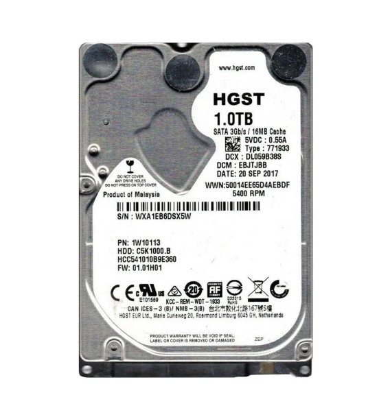 1W10113 - HGST C5K1000.B Series 1TB 5400RPM SATA 3Gb/s 16MB Cache (512e) 2.5-inch Hard Drive