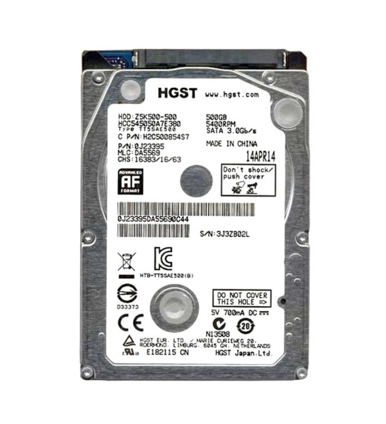 0J23395 - HGST CinemaStar Z5K500 Series 500GB 5400RPM SATA 3Gb/s 8MB Cache (512e) 2.5-inch Hard Drive