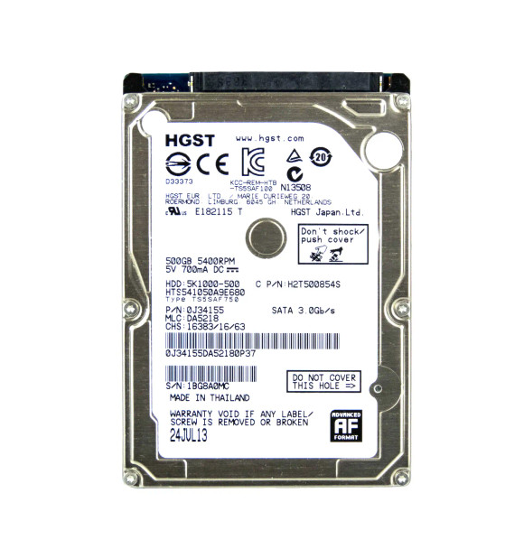 HTS541050A9E680 - HGST Travelstar 5K1000 Series 500GB 5400RPM SATA 6Gb/s 8MB Cache (512e) 2.5-inch Hard Drive