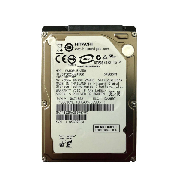 HTS545025B9A300 - HGST Travelstar 5K500.B 250GB 5400RPM 8MB Cache SATA 3Gb/s 2.5-inch Hard Drive