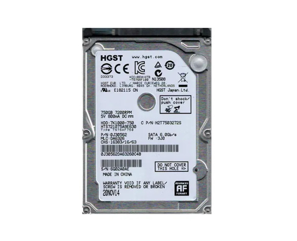 HTS721075A9E630 - HGST Travelstar 7K1000 750GB 7200RPM SATA 6Gb/s (512e) 32MB Cache 2.5-inch Hard Drive