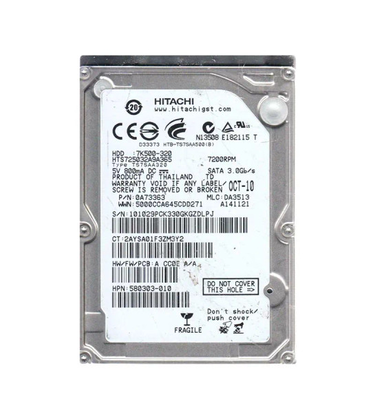 0A73363 - HGST Travelstar 7K500 320GB 7200RPM 16MB Cache SATA 3Gb/s (TCG Opal) 2.5-inch Hard Drive
