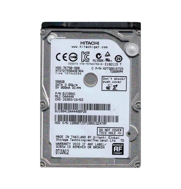 0J18841 - HGST Travelstar 7K750 Series 500GB 7200RPM SATA 3Gb/s 16MB Cache (512e) 2.5-inch Hard Drive