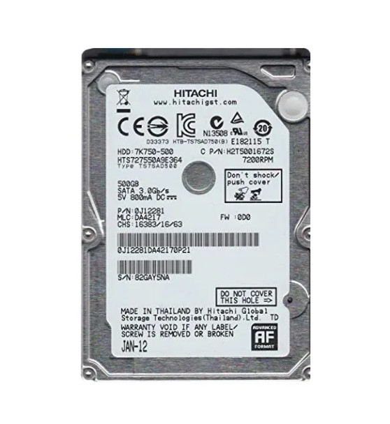 0J12281 - HGST Travelstar 7K750 Series 500GB 7200RPM SATA 3Gb/s 16MB Cache 512e 2.5-inch Hard Drive