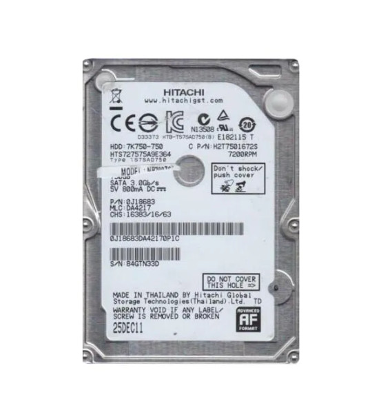 0J18683 - HGST Travelstar 7K750 Series 750GB 7200RPM SATA 3Gb/s 16MB Cache (512e) 2.5-inch Hard Drive