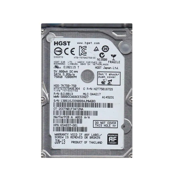 0J18813 - HGST Travelstar 7K750 Series 750GB 7200RPM SATA 3Gb/s 16MB Cache (512e) 2.5-inch Hard Drive
