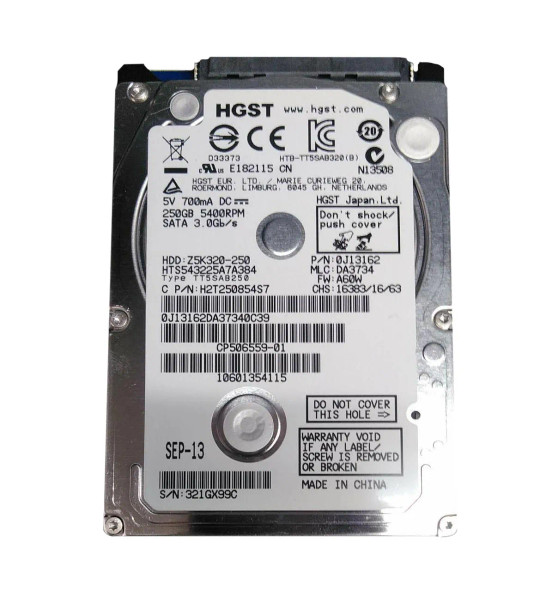 0J13162 - HGST Travelstar Z5K320 Series 250GB 5400RPM SATA 3Gb/s 8MB Cache (512) 2.5-inch Hard Drive