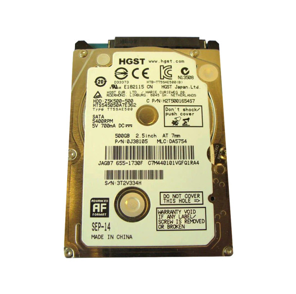 HTS545050A7E362 - HGST Travelstar Z5K500 500GB 5400RPM 16MB Cache SATA 3Gb/s 2.5-inch Hard Drive