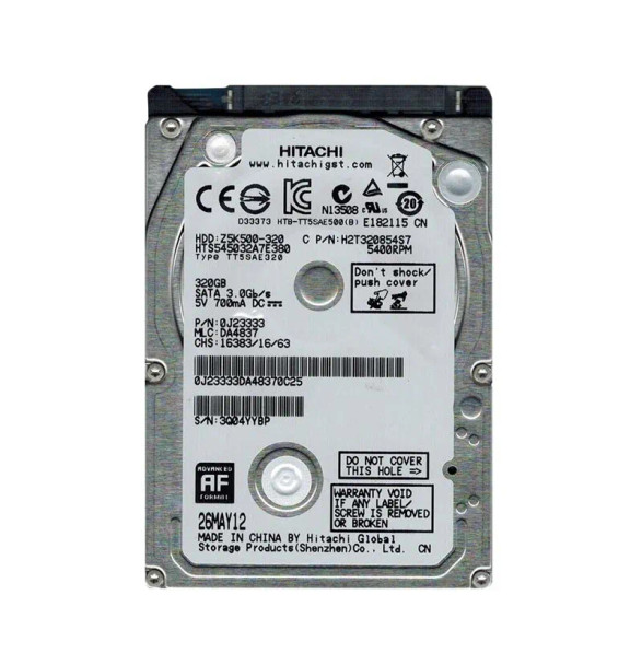 0J23333 - HGST Travelstar Z5K500 Series 320GB 5400RPM SATA 3Gb/s 8MB Cache 2.5-inch Hard Drive