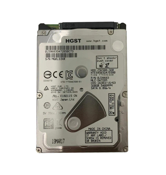 0J39683 - HGST Travelstar Z5K500 Series 320GB 5400RPM SATA 6Gb/s 8MB Cache 2.5-inch Hard Drive